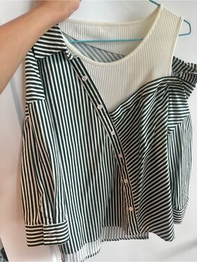 Striped Dark green and White Mixed-Layer Women’s Top